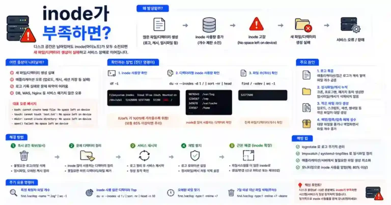 inode가 부족하면 디스크 용량이 남아 있어도 장애가 발생하는 이유 1 inode가 부족하면 디스크 용량이 남아 있어도 장애가 발생하는 이유