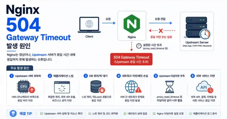Nginx 504 Gateway Timeout이 발생하는 상황별 원인 6 Nginx 504 Gateway Timeout이 발생하는 상황별 원인